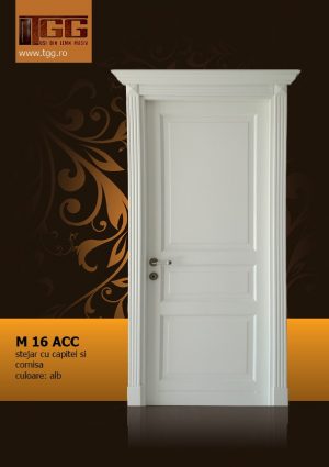 Usa de interior din Stejar Masiv Stratificat, cu capitel si cornisa, finisaj alb, ISM-016ACC