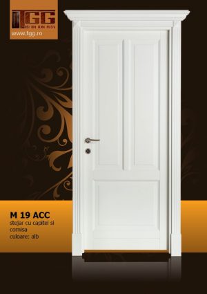 Usa de interior din Stejar Masiv Stratificat, cu capitel si cornisa, finisaj alb, ISM-019ACC