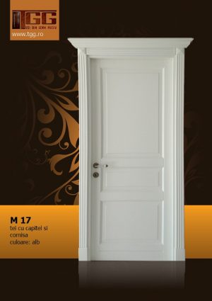 Usa de interior din Tei Masiv Stratificat, cu capitel si cornisa, finisaj alb, ITM-0171