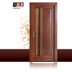 Usa de interior din Tei Masiv Stratificat, cu pervaz drept masiv, finisaj nuc, ITM-081PP