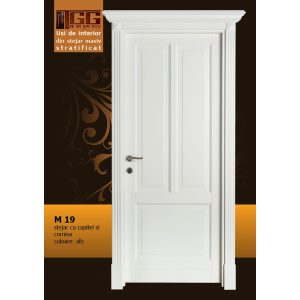Usa de interior din Tei Masiv Stratificat, cu capitel si cornisa, finisaj alb, ITM-019ACC