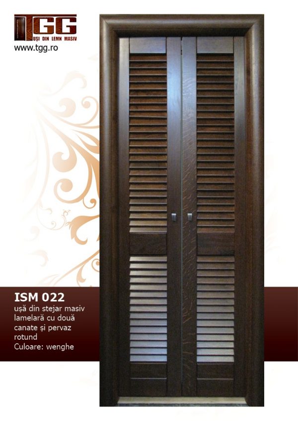 Usa pentru interior din Stejar Masiv Stratificat, lamelara, in doua canate, finisaj wenge, pervaz rotund, ISM-022