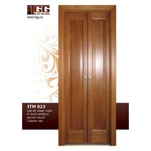 Usa pentru interior din Tei Masiv Stratificat, in doua canate, culoare tek, pervaz rotund, ITM-023