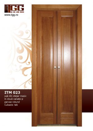 Usa pentru interior din Stejar Masiv Stratificat, in doua canate, culoare tek, pervaz rotund, ISM-023