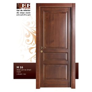 Usa de interior din Tei Masiv Stratificat, cu pervaz drept masiv, finisaj nuc, ITM-016PP