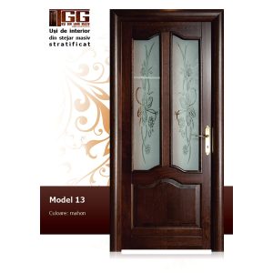 Usa de interior din Tei Masiv Stratificat, finisaj mahon, 2/3 geam, ITM-013